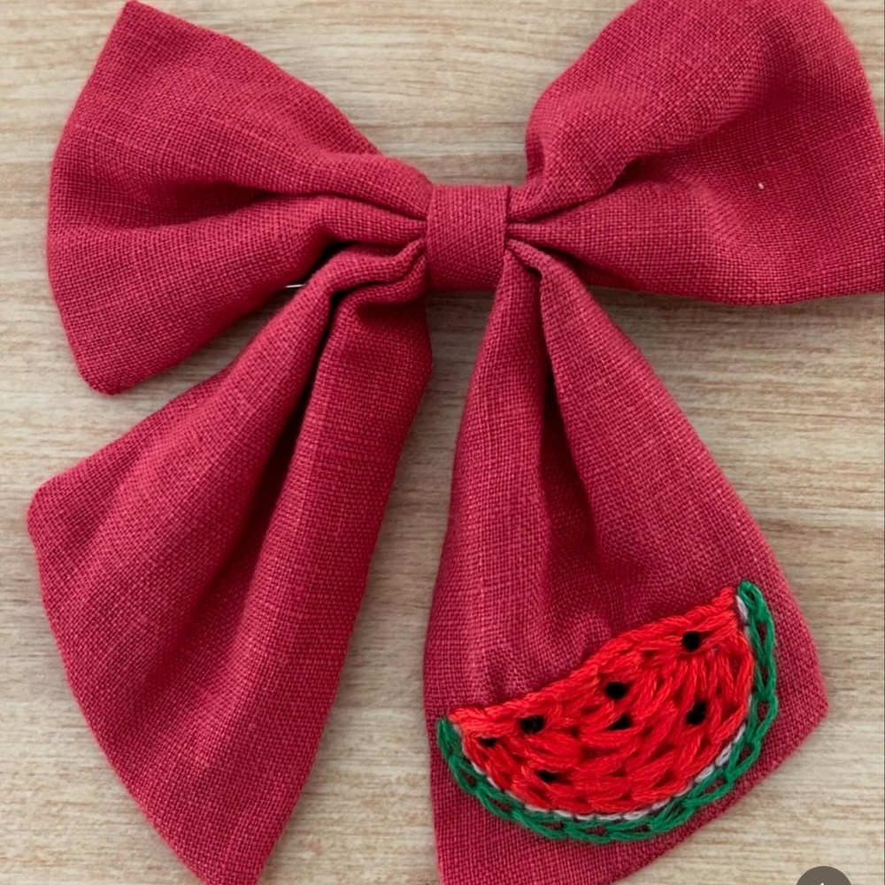 Girls hand embroidered bow